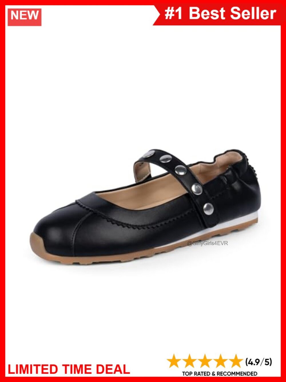 Mary Jane Ballet Sneakers Faux Leather Round Toe Flats Comfort Walking Shoes